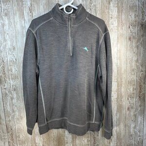 Tommy Bahama Tobago Bay Mens Pullover 1/4 Zip Gray Aqua Blue Swordfish Large